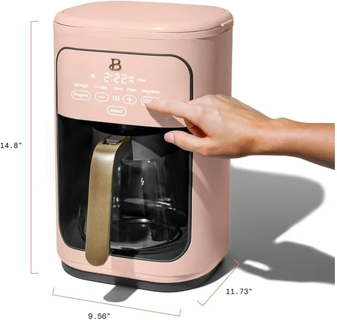 Programmable 14-Cup Drip Coffee Maker with Touch-Activated Display and Reusable Filter for Hot Coffee Brewing (Rose)