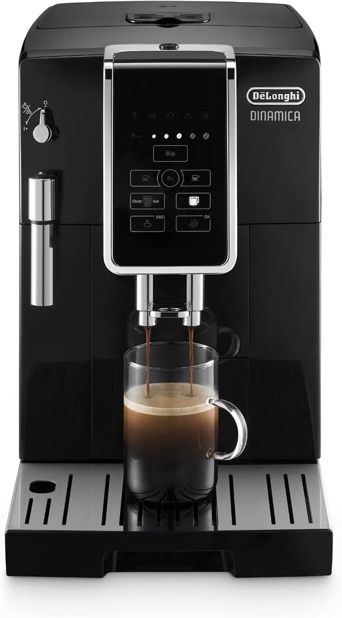 De'Longhi Dinamica Espresso Machine Black - Automatic Bean-to-Cup Brewing Built-In Steel Burr Grinder &amp Manual Frother - One-Touch Hot &amp Iced Coffee - Easy Cleanup