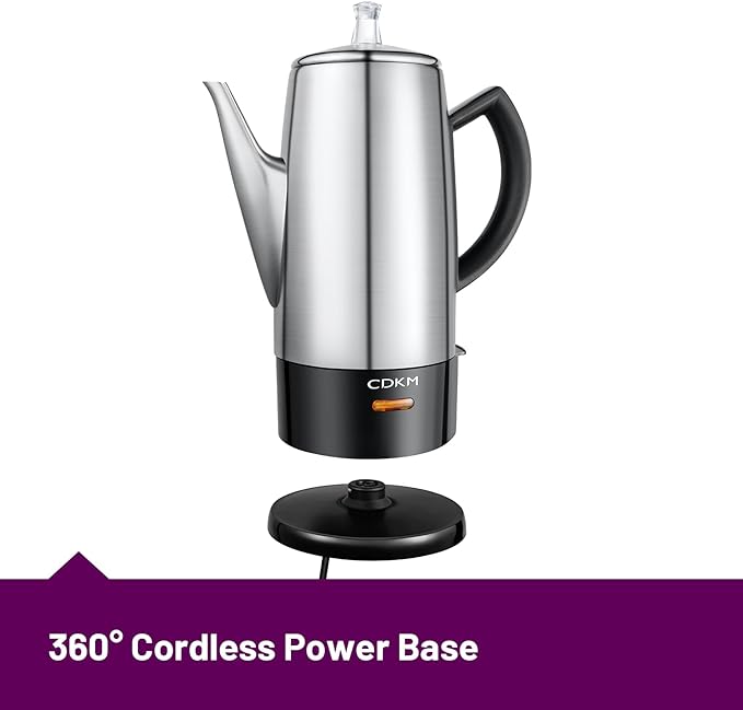 Classic 12 Cup Percolator PC-9822 Stainless Steel with keep warmcordless service (Brushed Finish)