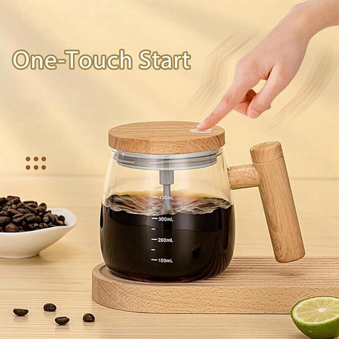 Electric High Speed Mixing Cup 13.5oz 7000 RPM Self Stirring Coffee Mug Heat-Protection Glass Coffee Blender with Lid 45 dB for Office/Travel/Home (Gold x 2)