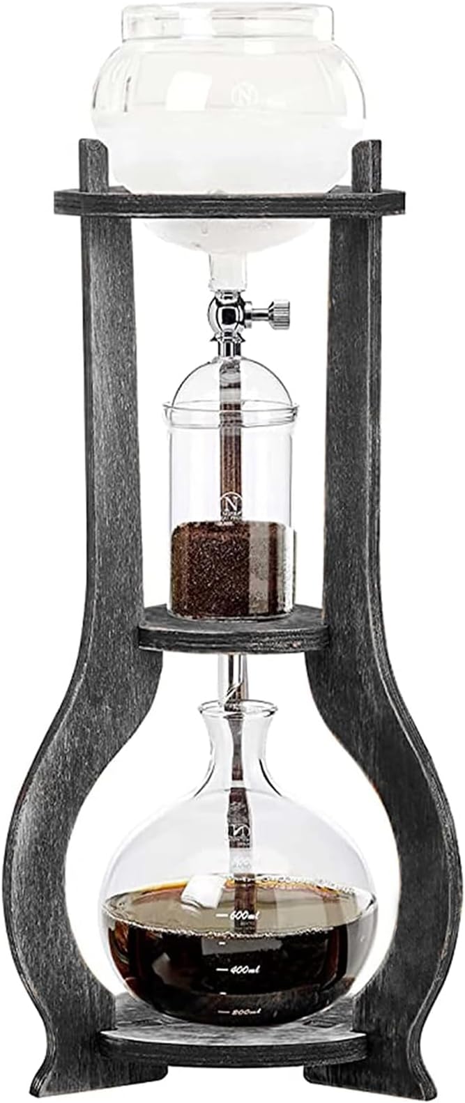 Tower Cold Brew Coffee Maker with Wood Tripod Stand Adjustable Copper Drip Speed Valve Ice Coffee Machine for Home Coffee Shops Cafes Offices Makes 6-8 Cups (Black)