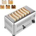 Generic Stainless Steel 6 Slices Toaster 1680W Toaster with Extra Wide Slots Commercial Toaster with Removable Tray Toast Boost Breakfast Bread Making Tool 16.1*8.7*8.5in Silver JJFT2HI3