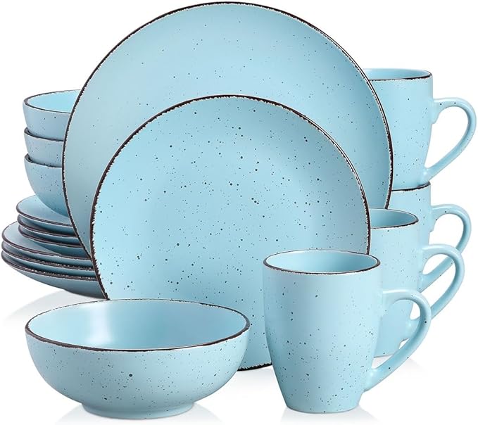 16 Piece Pottery Dinner Set Stoneware Tableware with Plate Dessert Bowls Cups