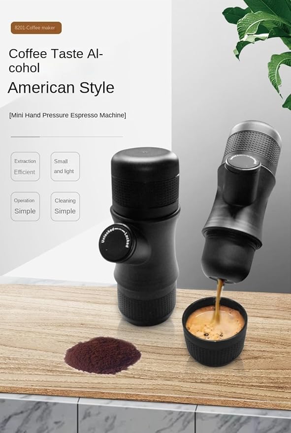 Portable efficient and practical mini hand press coffee machine portable espresso machine with one click extraction(black)