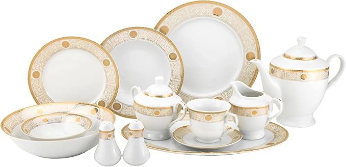 Euro Porcelain 57-pc Banquet Dinnerware Set Luxury Bone China Tableware Service for 8