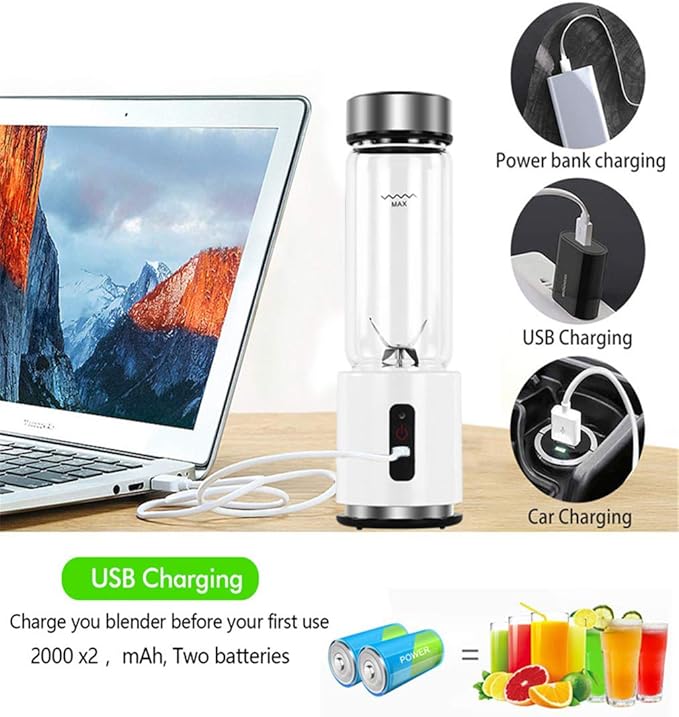 Portable Blender Mini Blender Smoothie Maker with USB Rechargeable Electric Blender Professional Commercial for Vegetables and Fruit Smoothie Maker Blender Food Processor 4000Mah 380Ml
