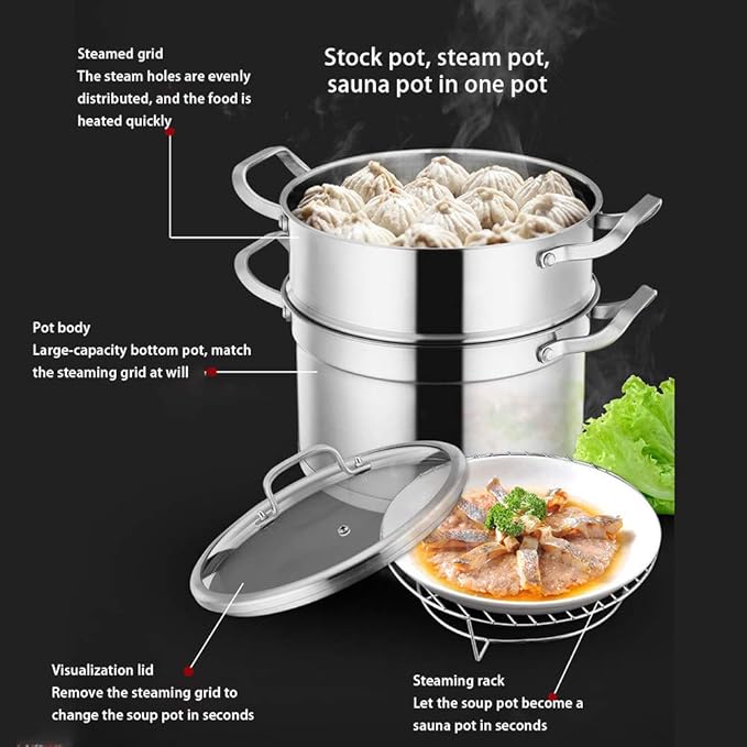 Stainless Steel Induction Cookware Set Professional Pots and Pans Set with Steamer and Lid for Even Heating Oven Stovetop