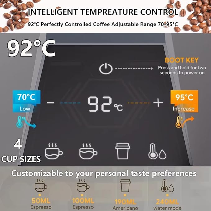 Espresso Machine 19bar Single-Serve Coffee Maker Capsule Coffee Machine with 800ML Water Tank Intelligent Touch Control Fast Brew for Latte Cappuccino Home Office Use Orange