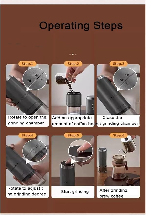 Portable Coffee Machine USB Coffee Bean Machine Electric Coffee Bean Grinder Household USB Charging Manual Portable Fully Automatic Coffee Machine Grinderfor Outdoor Travel Picnic(Silver)