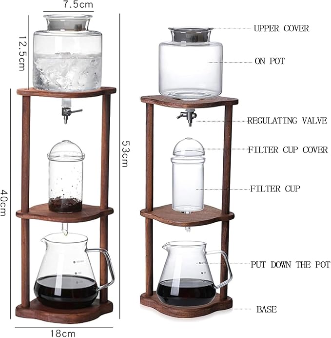 Cold Brew Drip Tower 600ml Detachable Vertical Iced Coffee Maker With Adjuster 4 Cups Ice Coffee High Borosilicate Glass Ice Brew Cold Brew Drip Coffee Maker