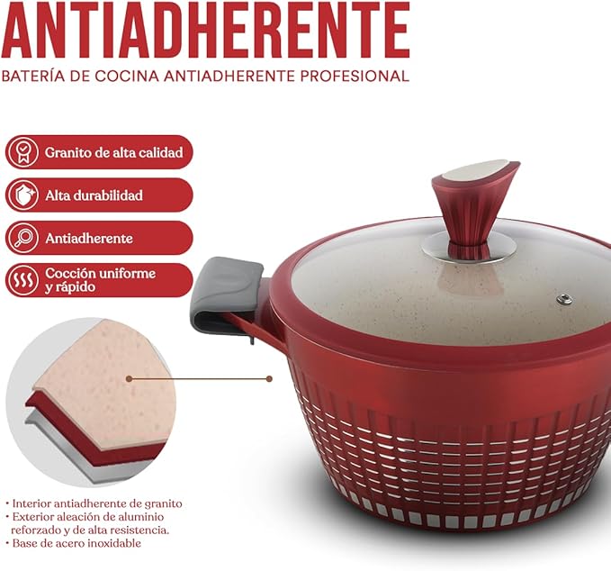 Non-Stick Cookware Set Marble 13Pieces Red Kochstelle