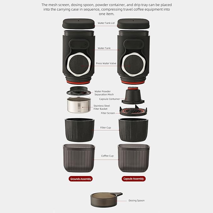 Espresso Maker Portable ABS Travel Coffee Maker with 15 Bar Pressure for Camping and Outdoor Use