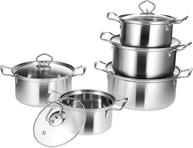 BESTOYARD 5sets One Soup Pot Set Induction Saucepan Cookware Set Double Handles and Glass Lids
