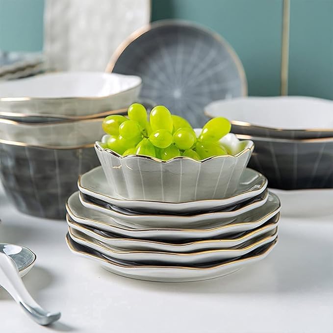 Dinnerware Sets - Luxury Gift Dishes Service Set 23-Piece Bowl and Tableware Set Ceramic Dinnerware Sets for 6 People Luxury Style Ceramic Dishware Sets Irregular Kitchen Plate Set
