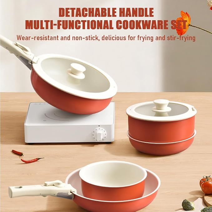 Pots and Pans Set Non Stick Cookware Set with Detachable Handles 5/11 Piece Ceramic coating Cooking Set with Frying Pan Saucepan Stock Pot Suitable for All Stovetops Dishwasher Safe (Black15)