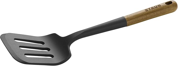STAUB Cast Iron Set 4-pc Stackable Space-Saving Cookware Set Dutch Oven Skillet Grill Pan &amp Silicone Spatula Turner Perfectly Angled for Lifting Pancakes Sandwiches