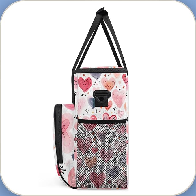 Pink Orange Heart Coffee Maker Carrying Bag Portable Travel Storage Tote Bag Compatible with K-Mini or K-Mini Plus Single Serve Coffee Brewer Carrying Case with Multiple Pockets &amp Shoulder Strap