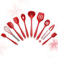10pcs Non-stick Silicone Cookware Set Kitchenware Suit Egg Scraper Spoon Spatula Brush Red