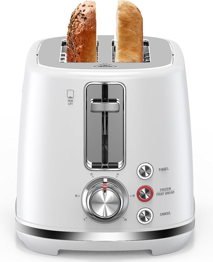 2 Slice Toaster with 1.5 Extra Wide Slots &amp Removable Crumb Tray 6 Browning Options Auto Shut Off &amp Frozen Function Toast Fruit Bread Bagel &amp Waffle White
