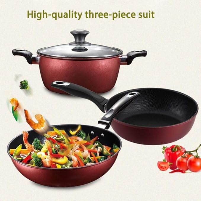 Cookware Set Pan &amp Pot Set 3 Piece Stock Pot Saute Pan SaucepanGlass Lid Induction NonstickSuitable for All Types of Heat Sources Including Induction Cookers Non Stick Pan