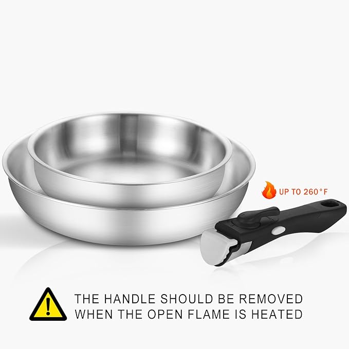 Inqibee Tri-Ply Stainless Steel Cookware Set with Detachable Handle Removable Handle Pots and Pans Set Induction Kitchen Cooking Set for Home &amp RV Camping Dishwasher and Oven Safe