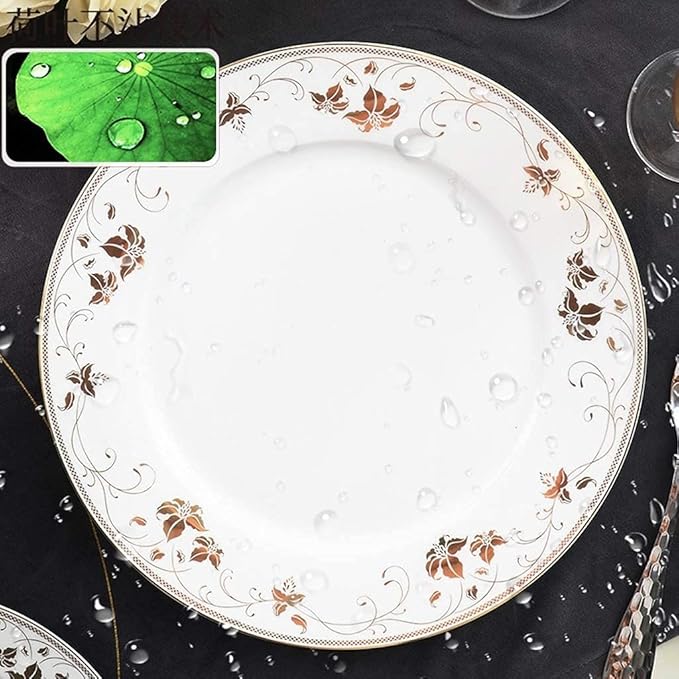 Dinnerware Sets - Luxury Gift Dishes Service Set Ceramics Dinnerware Set with 50-Piece Bowl/Soup Pot/Dish/Spoon|Bone China Dinner Sets Golden Pattern Porcelain Combination Set