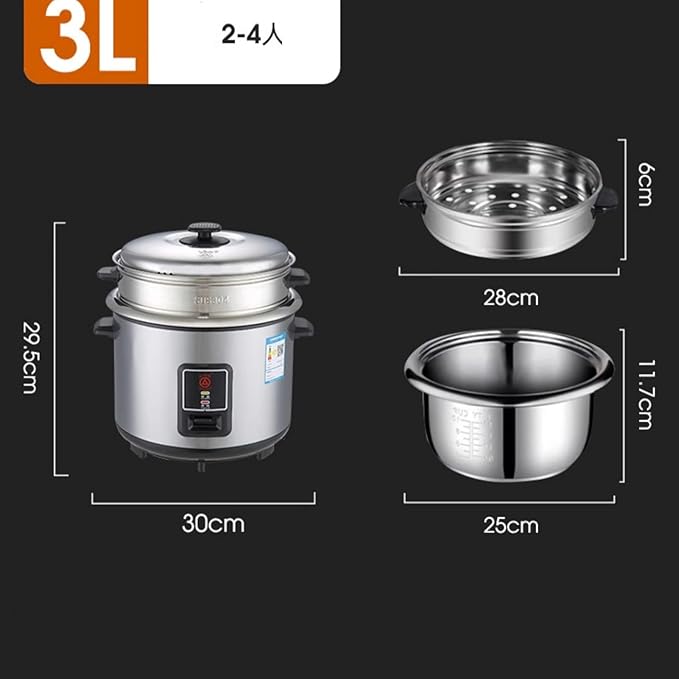 THEGA Electric Rice Cooker and Steamer with Automatic Cooking Removable Non Stick Bowl Stainless Steel Tempered Glass Lid with Steel Vent 700W Cook Warm Function Healthy Rice Cooking(3L)