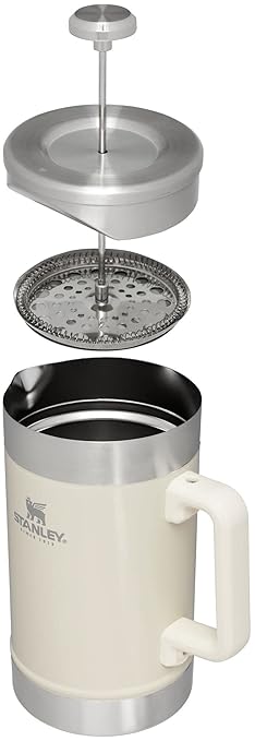 STANLEY Classic Stay-Hot French Press Coffee Maker 48 oz | 5 Minute Brew 4 Hours Hot | Mesh Filter for Coffee Grounds | Insulated Stainless Steel French Press | BPA-Free | Cream Gloss