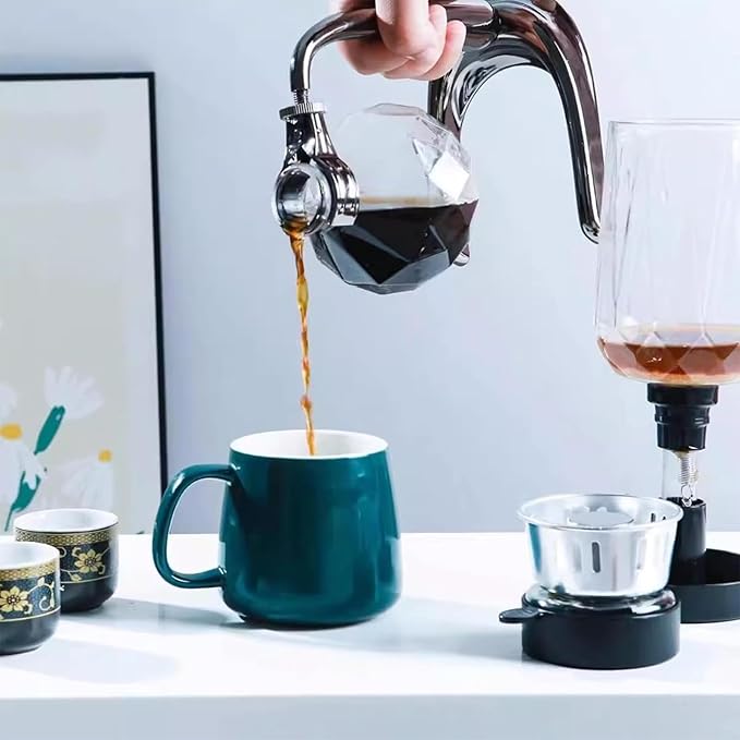Tabletop Glass Siphon Pot Vacuum Technology Syphon Coffee Maker with Hot Tea Maker Machine Large Capacity &amp Perfect for Serving 3-4 Guests Heat-resistant -30°C To 180°C for Home and Office