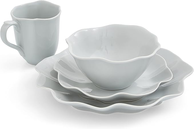 Portmeirion Sophie Conran Floret 4 Piece Place Setting | Dinner Plate Salad Plate Cereal Bowl and Mug | Made from Porcelain | Microwave and Dishwasher Safe