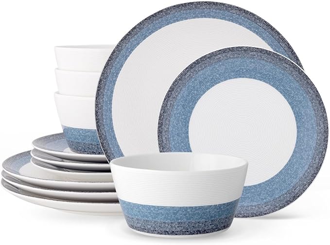 Noritake Colorscapes Layers Navy 12-Piece Coupe Dinnerware Set Service for 4
