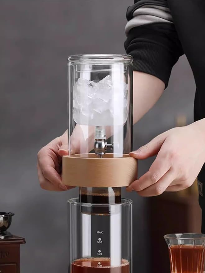 Slow Drip Ice Cold Brew Coffee Maker 500mL Borosilicate Double Wall Glass Iced Coffee Brewer for Coffee Bar Accessories Easy to Use and Clean