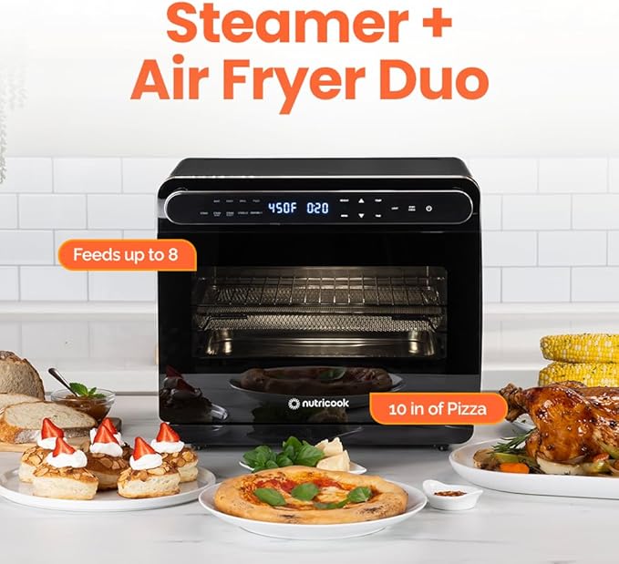 Nutricook Steami 24L Steam Air Fryer Oven – 11-in-1 Convection Countertop Multi-Cooker with Real Steam Tech Air Fry Bake Roast Dehydrate Sterilize Stainless Steel Interior – 1600W