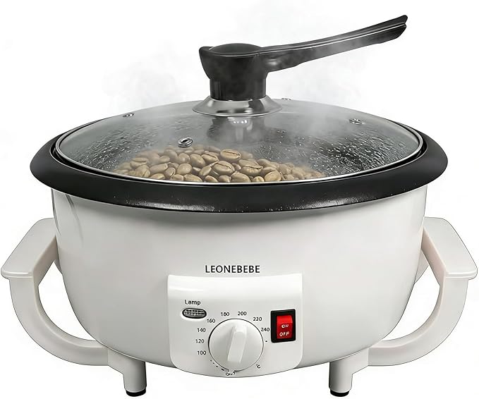 Home Coffee Roaster Household Electric Coffee Bean Baker Nut Peanut Cashew Chestnuts Roasting Machine Adjustable Temperature 1.6 Pounds Capacity for Cafe Shop/Home No Stovetop Required Smoke Reduce