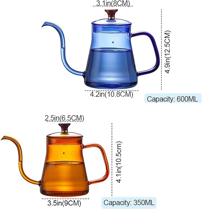 Coffee Maker Coffee Kettle Long Mouth Coffee Pot Gooseneck Thin Mouth Kettle Brewers Handmade Coffee Machine Glass Drip Kettle (35 0 ml / 600 ml) Coffee Presses (Color : Yellow 600 ml)
