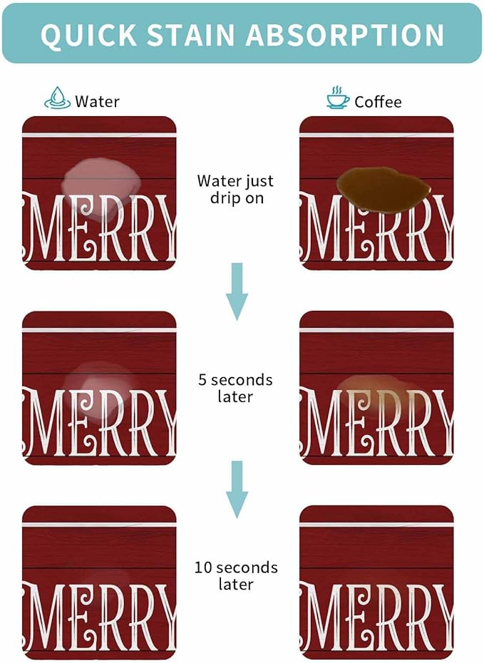Coffee Mat for Counter Merry Christmas Rustic Red Wood Grain Absorbent Hide Stain Coffee Bar Mat Non-slip Coffee Bar Accessories Kitchen Drying Mat Fit Under Coffee Maker Espresso Machine