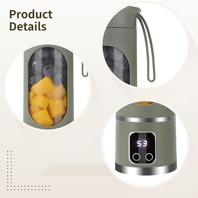 Portable Blender for Students Multi-Functional Juicer Cup with Built-in Battery 15.2 Fl Oz / 450 Ml Capacity USB Compatible Charging Ideal for Home and Travel Silicone Carry Handle