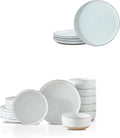 HASENSE 8 Inch Ceramic Salad Plates and White Dinnerware Set Bundle
