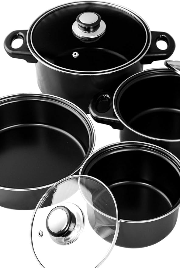 Imperial Home 7 Pc Carbon Steel Nonstick Cookware Set Pots &amp Pans Set Dishwasher Safe Cookware Set Cooking Set Kitchen Essentials (Black)