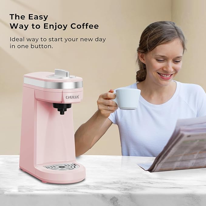 CHULUX Mini Coffee Maker for K Capsule Single Serve Coffee Maker for One Cup Americano Lightweight Pod Coffee Machine Dusty Rose