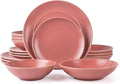 RINGAR Round Stoneware 16pc Double Bowl Dinnerware Set for 4 Dinner Plates Side Plates Cereal Bowls Pasta Bowls - Speckle Matte Red (395438) Visit the Arora Store