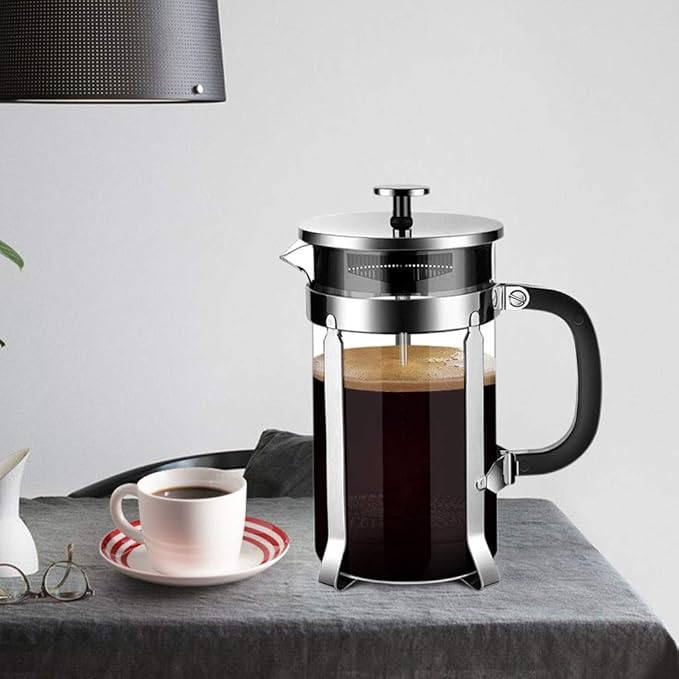 Liudan Coffee Maker French Coffee Machine-304 Durable Stainless Steel Heat Resistant Borosilicate Glass Coffee Machine Filter Household Coffee Machine Tea French Coffee Maker Coffee Press