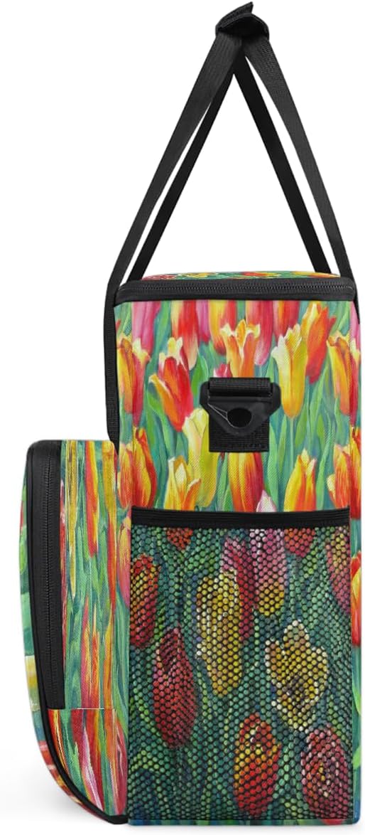 Tulips Flowers Coffee Maker Carring Bag Travel Carrying Storage Tote Bag Compatible with Keurig K-Mini or K-Mini Plus Portable Single Serve Coffee Brewer Case with Pockets for K-cup Pods