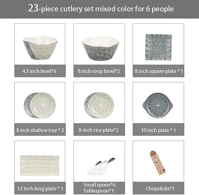 Dinnerware Sets - Luxury Gift Dishes Service Set 23-Piece Bowl and Tableware Set Ceramic Dinnerware Sets for 6 People Luxury Style Ceramic Dishware Sets Irregular Kitchen Plate Set
