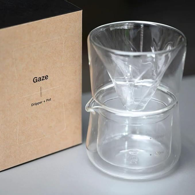 HMM Gaze Dripper &amp Pot - Pour Over Coffee Maker Brews 1-2 Cups Double Wall Glass Construction Aesthetic Helix Design Essential for Drip Coffee Lovers
