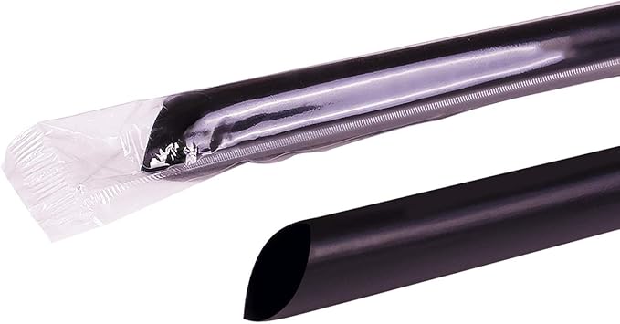 Karat [1600 ct] 9 Boba Straws (0.39 Diameter) Individually Wrapped Diagonal Cut | Black