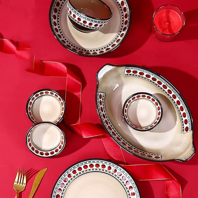Elegant Dinnerware Set Dinner Plates Bowls Set 11 Pcs Dinnerware Sets American Style Retro Porcelain Tableware Set with Plates and Bowls Ceramic Dinner Set for Kitchen