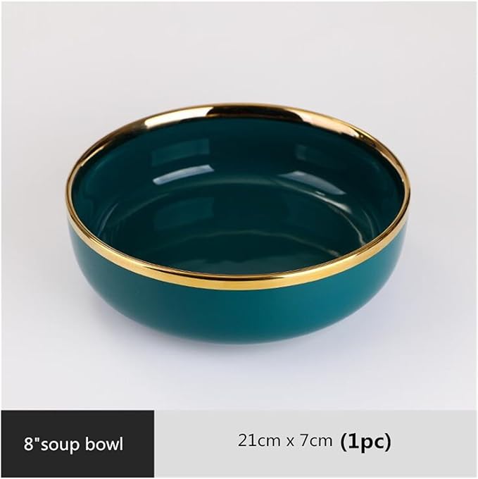 Dinner Sets Green Ceramic Plate Steak Food Plates Bowls Dinner Dish Porcelain Dinnerware Set For Family Hotel8 Inch Bowl 1pcs