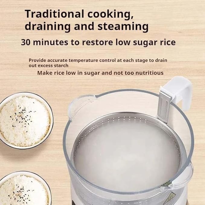 Rice Cooker Rice Steamer Low Carb  Low Sugar Digital Steamer 3.3L Glass Inner Pot with Steaming Basket Visual Electric Cooker with 6 Menus for Family Use