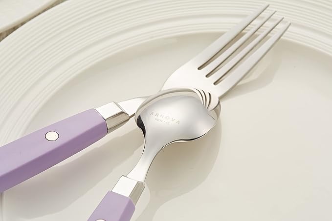 ANNOVA Silverware Set Retro/Rivet Colorful Stainless Steel Tableware Kitchen Flatware Set Utensils Includes Dinner Knives Forks Spoons Salad Forks &amp Dessert Spoons (Lilac 20 Pieces)